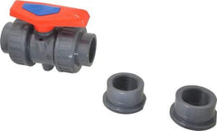 Simtech - 1-1/2" Pipe, Full Port, PVC True Union Design Ball Valve - Inline - Two Way Flow, FNPT x FNPT (with Socket Adapter) Ends, Tee Handle, 232 WOG - Eagle Tool & Supply