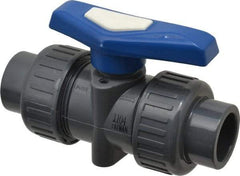 Simtech - 3/4" Pipe, Full Port, PVC True Union Design Ball Valve - Inline - Two Way Flow, FNPT x FNPT (with Socket Adapter) Ends, Tee Handle, 232 WOG - Eagle Tool & Supply