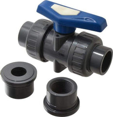 Simtech - 1" Pipe, Full Port, PVC True Union Design Ball Valve - Inline - Two Way Flow, FNPT x FNPT (with Socket Adapter) Ends, Tee Handle, 232 WOG - Eagle Tool & Supply