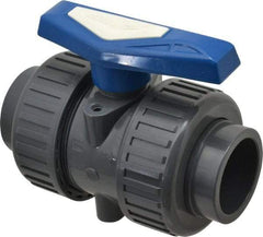 Simtech - 2" Pipe, Full Port, PVC True Union Design Ball Valve - Inline - Two Way Flow, FNPT x FNPT (with Socket Adapter) Ends, Tee Handle, 232 WOG - Eagle Tool & Supply