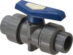Simtech - 3/4" Pipe, Full Port, CPVC True Union Design Ball Valve - Inline - Two Way Flow, FNPT x FNPT (with Socket Adapter) Ends, Tee Handle, 232 WOG - Eagle Tool & Supply