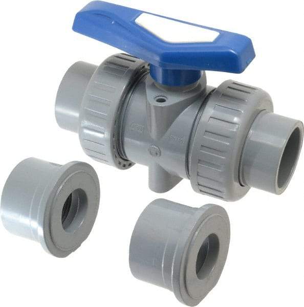 Simtech - 1-1/4" Pipe, Full Port, CPVC True Union Design Ball Valve - Inline - Two Way Flow, FNPT x FNPT (with Socket Adapter) Ends, Tee Handle, 232 WOG - Eagle Tool & Supply