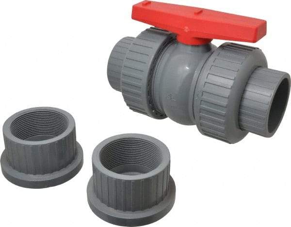 Simtech - 3" Pipe, Full Port, CPVC True Union Design Ball Valve - Inline - Two Way Flow, FNPT x FNPT Ends, Tee Handle, 150 WOG - Eagle Tool & Supply