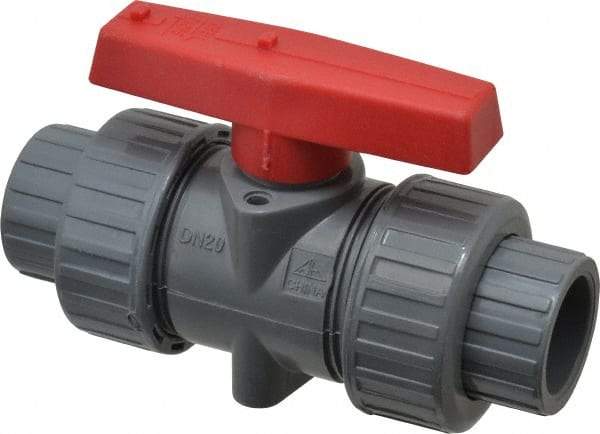 Simtech - 3/4" Pipe, Full Port, CPVC True Union Design Ball Valve - Inline - Two Way Flow, FNPT x FNPT (with Socket Adapter) Ends, Tee Handle, 232 WOG - Eagle Tool & Supply