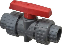 Simtech - 3/4" Pipe, Full Port, CPVC True Union Design Ball Valve - Inline - Two Way Flow, FNPT x FNPT (with Socket Adapter) Ends, Tee Handle, 232 WOG - Eagle Tool & Supply