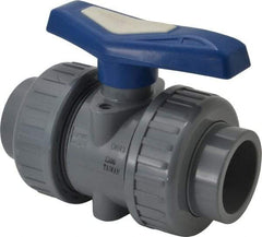 Simtech - 1-1/2" Pipe, Full Port, CPVC True Union Design Ball Valve - Inline - Two Way Flow, FNPT x FNPT (with Socket Adapter) Ends, Tee Handle, 232 WOG - Eagle Tool & Supply