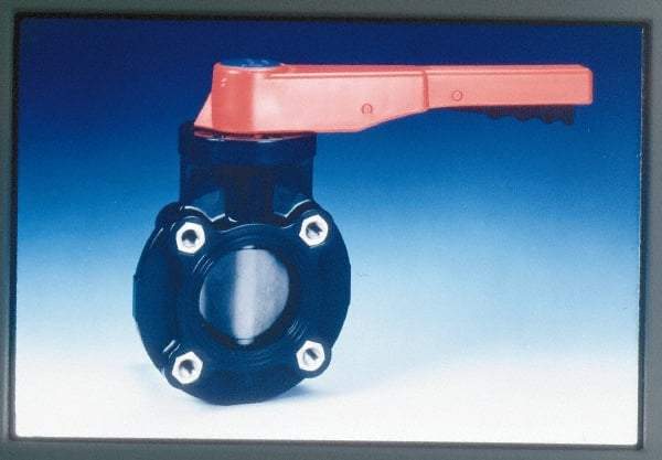 Simtech - 2-1/2" Pipe, Wafer Butterfly Valve - Lever Handle, PVC Body, Viton Seat, 150 WOG, Polypropylene Disc, Stainless Steel Stem - Eagle Tool & Supply