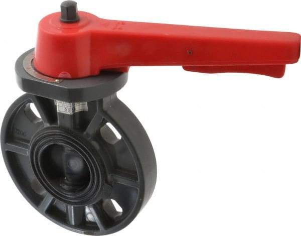 Simtech - 2" Pipe, Wafer Butterfly Valve - Lever Handle, PVC Body, EPDM Seat, 150 WOG, Polypropylene Disc, Stainless Steel Stem - Eagle Tool & Supply