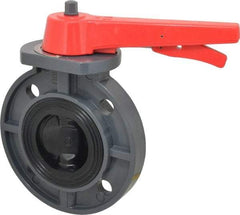 Simtech - 3" Pipe, Wafer Butterfly Valve - Lever Handle, PVC Body, EPDM Seat, 150 WOG, Polypropylene Disc, Stainless Steel Stem - Eagle Tool & Supply