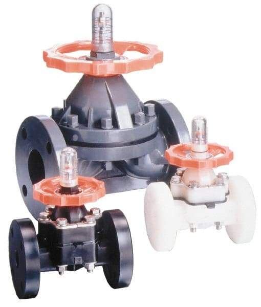 Simtech - 1-1/2" Pipe, 150 Max psi, Diaphragm Valve - Flanged End Connection, PVC, Viton Seal - Eagle Tool & Supply