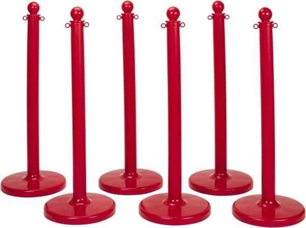 PRO-SAFE - 40" High, 2-1/2" Pole Diam, Warning Post - 14" Base Diam, Round Plastic Base, Red Plastic Post, For Outdoor Use - Eagle Tool & Supply