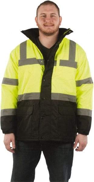 Utility Pro Wear - Size 4XL Cold Weather & High Visibility Parka - Yellow, Polyester & Teflon, Zipper, Snaps Closure - Eagle Tool & Supply