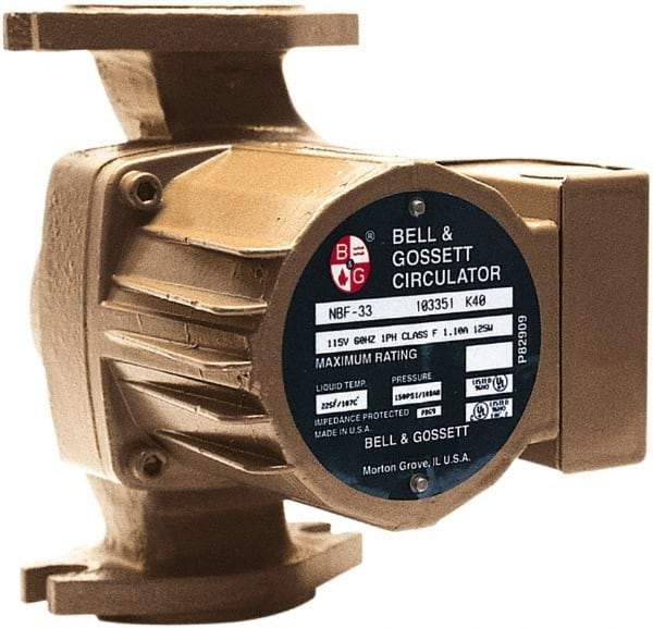 Bell & Gossett - .17 hp, 1 Phase, Bronze Housing, Noryl Impeller, Inline Circulator Pump - 115/230V Volt, 60 Hz Hz, 125 Max psi, 120V Motor - Eagle Tool & Supply