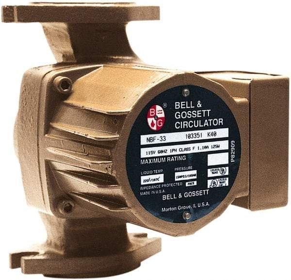 Bell & Gossett - 0.068 hp, 1 Phase, Bronze Housing, Noryl Impeller, Inline Circulator Pump - 115/230V Volt, 60 Hz Hz, 125 Max psi, 120V Motor - Eagle Tool & Supply