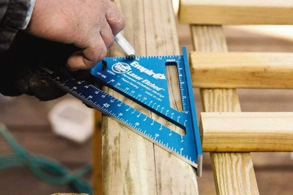 Empire Level - 7" Blade Length x 7" Base Length, Aluminum Rafter Square - 1/8" Graduation - Eagle Tool & Supply