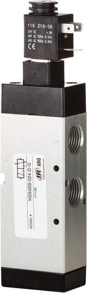 ARO/Ingersoll-Rand - 3/8" Inlet x 3/8" Outlet, Single Solenoid Actuator, Spring Return, 2 Position, Body Ported Solenoid Air Valve - 120 VAC Input, 1.65 CV, 3 Way, 115 psi, 122° Max Temp, 15° Min Temp - Eagle Tool & Supply