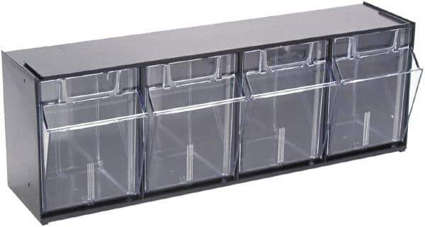 Deflect-o - 4 Compartment, 23-5/8 Inch Wide x 6-5/8 Inch Deep x 8-1/8 Inch High, Covered Modular - Plastic, Black and Clear - Eagle Tool & Supply