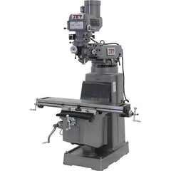 Jet - 10" Table Width x 50" Table Length, Variable Speed Pulley Control, 3 Phase Knee Milling Machine - R8 Spindle Taper, 3 hp - Eagle Tool & Supply