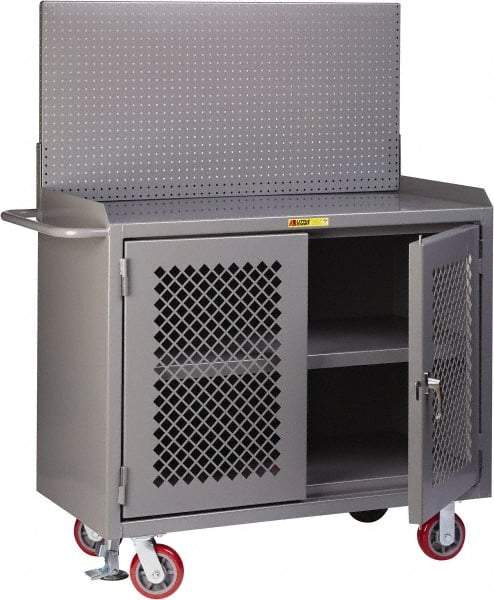 Little Giant - Mobile Bench Cabinet with Pegboard Panel - Steel, Gray, 48" Long x 24" Deep x 65" High - Eagle Tool & Supply
