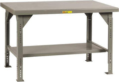 Little Giant - 60 Wide x 30" Deep x 28" High, 7 Gauge Steel Workbench - Comfort Edge, Adjustable Height Legs, Gray - Eagle Tool & Supply