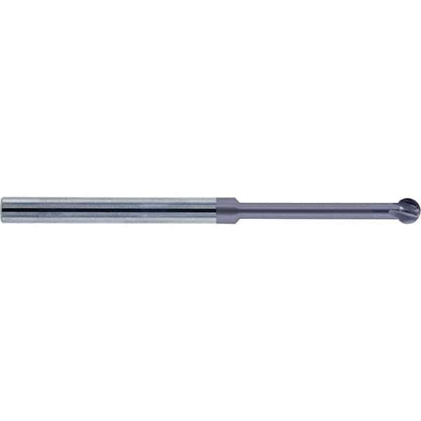 Accupro - 3/16" Diam, 0.16" LOC, 4 Flute Solid Carbide Ball End Mill - nACo Finish, Single End, 3" OAL, 3/16" Shank Diam, Undercutting - Eagle Tool & Supply