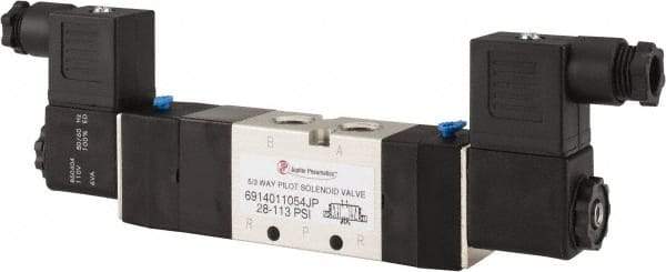 PRO-SOURCE - 1/4", 5/3 Way Double Stacking Solenoid Valve - 110 VAC, 0.76 CV Rate, 2.6" High x 8-1/2" Long - Eagle Tool & Supply