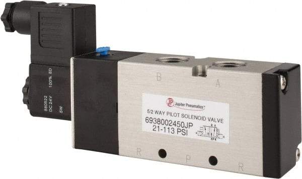 PRO-SOURCE - 3/8", 5/2 Way Single Stacking Solenoid Valve - 24 VDC, 1.9 CV Rate, 2.81" High x 6.22" Long - Eagle Tool & Supply