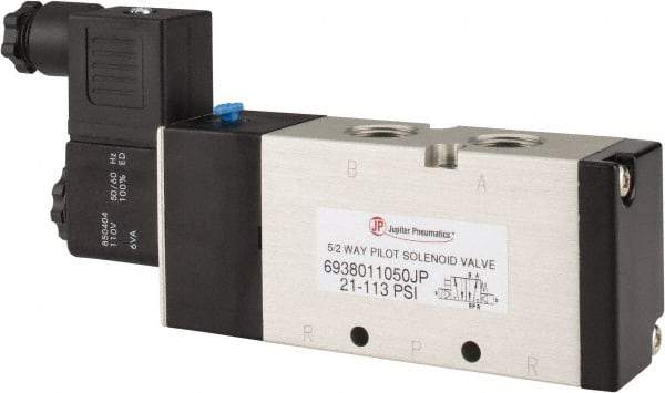PRO-SOURCE - 3/8", 5/2 Way Single Stacking Solenoid Valve - 110 VAC, 1.9 CV Rate, 2.81" High x 6.22" Long - Eagle Tool & Supply