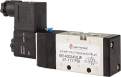 PRO-SOURCE - 1/4", 5/2 Way Single Stacking Solenoid Valve - 24 VDC, 0.98 CV Rate, 2.6" High x 5.12" Long - Eagle Tool & Supply