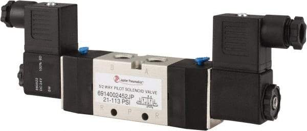 PRO-SOURCE - 1/4", 5/2 Way Double Stacking Solenoid Valve - 24 VDC, 0.98 CV Rate, 2.6" High x 7.76" Long - Eagle Tool & Supply