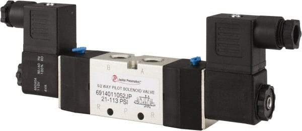 PRO-SOURCE - 1/4", 5/2 Way Double Stacking Solenoid Valve - 110 VAC, 0.98 CV Rate, 2.6" High x 7.76" Long - Eagle Tool & Supply