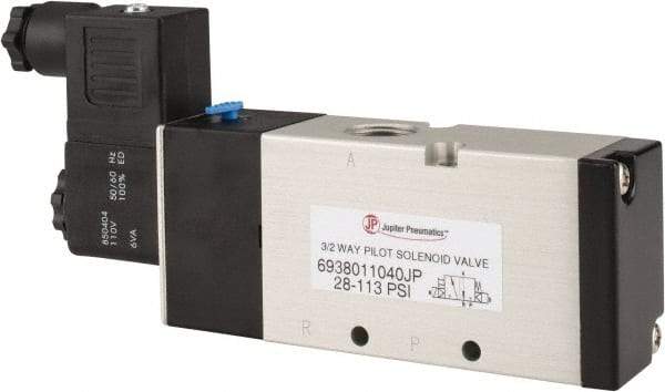 PRO-SOURCE - 3/8", 3/2 Way Single Stacking Solenoid Valve - 110 VAC, 1.38 CV Rate, 2.81" High x 6.22" Long - Eagle Tool & Supply