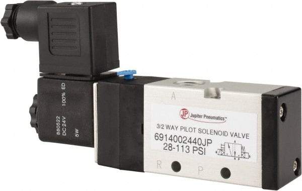 PRO-SOURCE - 1/4", 3/2 Way Single Stacking Solenoid Valve - 24 VDC, 0.98 CV Rate, 2.6" High x 5.12" Long - Eagle Tool & Supply