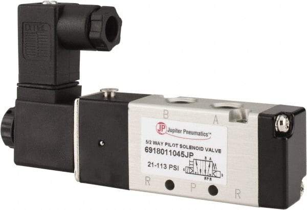 PRO-SOURCE - 1/8", 5/2 Way Body Ported Stacking Solenoid Valve - 110 VAC, 0.6 CV Rate, 1.36" High x 3.88" Long - Eagle Tool & Supply