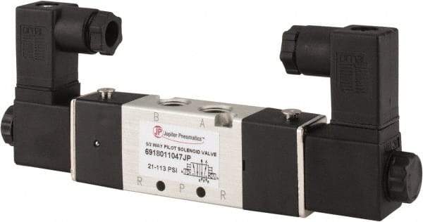 PRO-SOURCE - 1/8", 5/2 Way Body Ported Stacking Solenoid Valve - 110 VAC, 1.36 CV Rate, 1.36" High x 5.43" Long - Eagle Tool & Supply