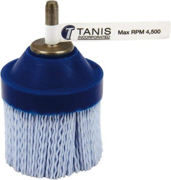 Tanis - 80 Grit, 2-1/2" Brush Diam, Crimped, End Brush - 1/4" Diam Steel Shank, 4,500 Max RPM - Eagle Tool & Supply