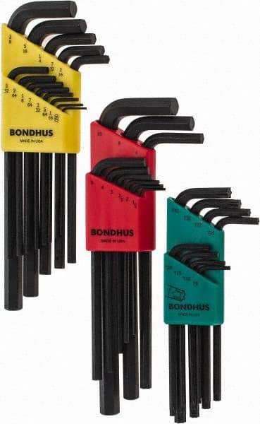 Bondhus - 30 Piece L-Key Hex Key Set - Hex Range 0.05 to 3/8", 8-5/8" OAL, Protanium High Torque Steel - Eagle Tool & Supply