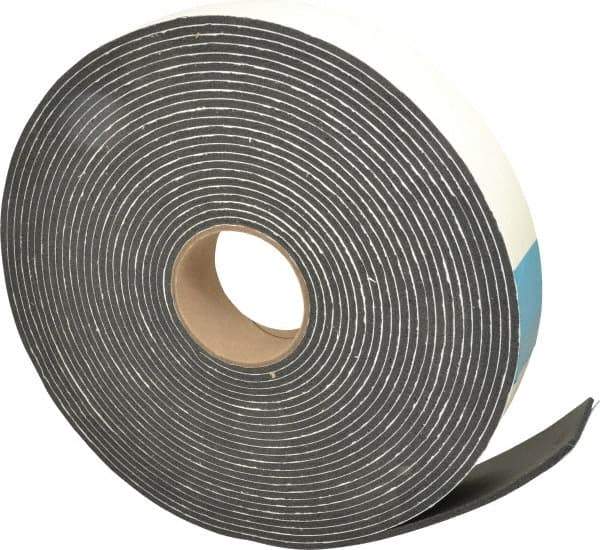 Made in USA - 3/16" Thick x 2" Wide x 45' Long Black Closed Cell PVC Foam Rubber Roll - Stock Length, Adhesive Back, 13 Lb/Cu Ft Density, -20°F to 130°F - Eagle Tool & Supply