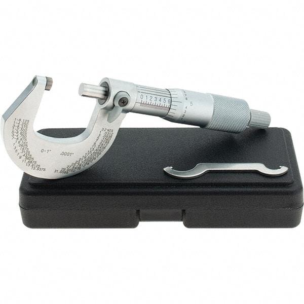 Starrett - 0 to 1" Range, 0.0001" Graduation, Mechanical Outside Micrometer - Ratchet Stop Thimble, Accurate to 0.00005" - Eagle Tool & Supply