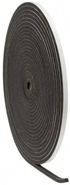 Made in USA - 3/8" Thick x 1/2" Wide x 50' Long Gray Open Cell Polyurethane Foam Rubber Roll - Stock Length, Adhesive Back, 1.8 to 2.2 Lb/Cu Ft Density, -20°F to 160°F - Eagle Tool & Supply