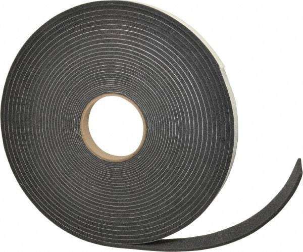 Made in USA - 3/8" Thick x 3/4" Wide x 50' Long Gray Open Cell Polyurethane Foam Rubber Roll - Stock Length, Adhesive Back, 1.8 to 2.2 Lb/Cu Ft Density, -20°F to 160°F - Eagle Tool & Supply
