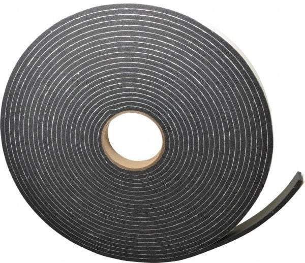 Made in USA - 1/4" Thick x 1" Wide x 45' Long Black Closed Cell PVC Foam Rubber Roll - Stock Length, Adhesive Back, 13 Lb/Cu Ft Density, -20°F to 130°F - Eagle Tool & Supply