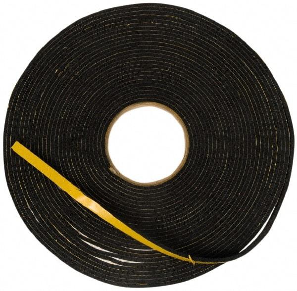 Made in USA - 5/32" Thick x 5/8" Wide x 50' Long Black Open Cell Natural Foam Rubber Roll - Stock Length, Adhesive Back, 24 to 30 Lb/Cu Ft Density, -20°F to 160°F - Eagle Tool & Supply