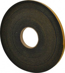 Made in USA - 5/32" Thick x 1/2" Wide x 50' Long Black Open Cell Natural Foam Rubber Roll - Stock Length, Adhesive Back, 24 to 30 Lb/Cu Ft Density, -20°F to 160°F - Eagle Tool & Supply
