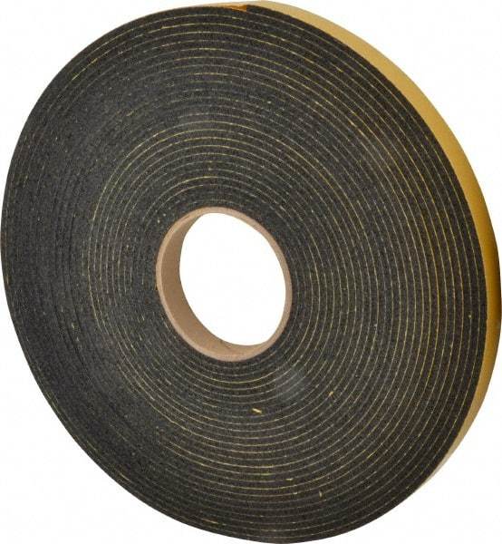 Made in USA - 5/32" Thick x 3/4" Wide x 50' Long Black Open Cell Natural Foam Rubber Roll - Stock Length, Adhesive Back, 24 to 30 Lb/Cu Ft Density, -20°F to 160°F - Eagle Tool & Supply