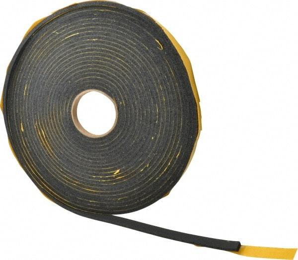 Made in USA - 1/4" Thick x 5/8" Wide x 50' Long Black Open Cell Natural Foam Rubber Roll - Stock Length, Adhesive Back, 24 to 30 Lb/Cu Ft Density, -20°F to 160°F - Eagle Tool & Supply