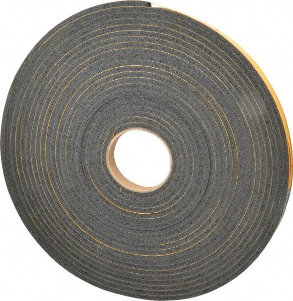 Made in USA - 1/4" Thick x 3/4" Wide x 50' Long Black Open Cell Natural Foam Rubber Roll - Stock Length, Adhesive Back, 24 to 30 Lb/Cu Ft Density, -20°F to 160°F - Eagle Tool & Supply