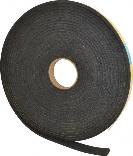 Made in USA - 1/4" Thick x 1" Wide x 50' Long Black Open Cell Natural Foam Rubber Roll - Stock Length, Adhesive Back, 24 to 30 Lb/Cu Ft Density, -20°F to 160°F - Eagle Tool & Supply