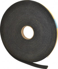 Made in USA - 1/4" Thick x 1" Wide x 50' Long Black Open Cell Natural Foam Rubber Roll - Stock Length, Adhesive Back, 24 to 30 Lb/Cu Ft Density, -20°F to 160°F - Eagle Tool & Supply