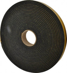 Made in USA - 1/4" Thick x 1-1/2" Wide x 50' Long Black Open Cell Natural Foam Rubber Roll - Stock Length, Adhesive Back, 24 to 30 Lb/Cu Ft Density, -20°F to 160°F - Eagle Tool & Supply